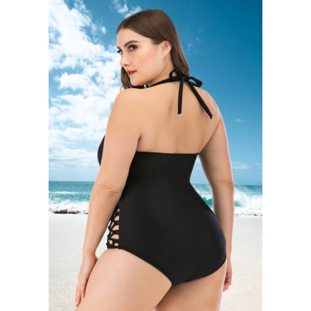 Sexy Plus Size Laced Up Bandage Push Up Swimsuit - Picture 9 of 16